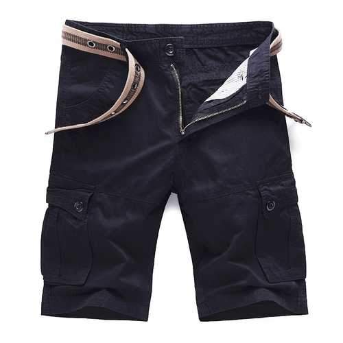 Outdoor Summer Mens Cotton Multi Pockets Solid Color Cargo Breathable Loose Casual Shorts