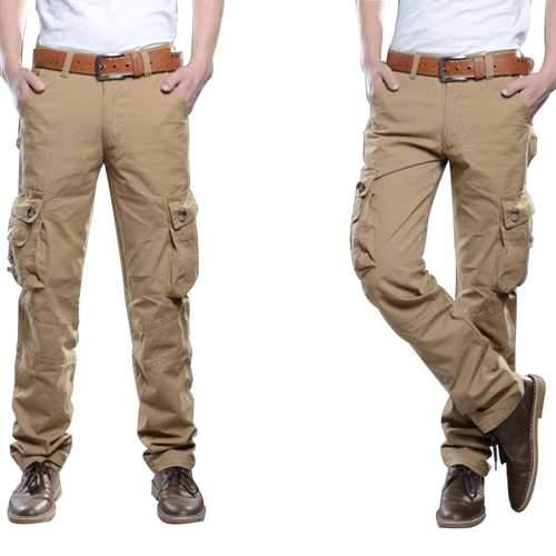 Mens Outdoors Tactical Army Military Solid Color Cargo Pants Casual Multi Pocket Cotton Trousers