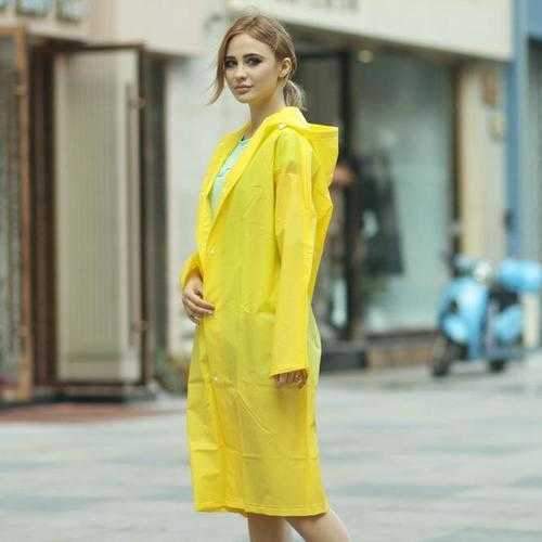 Women Thickened EVA SemiTransprent Rain Coat Rainwears Korean Style Hood Sleeves Bright Color