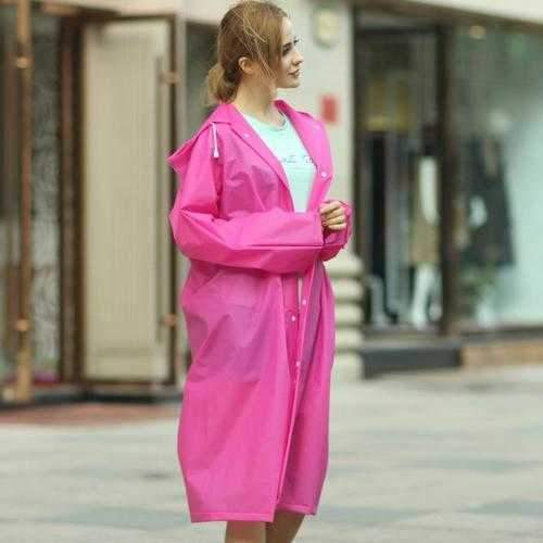 Women Thickened EVA SemiTransprent Rain Coat Rainwears Korean Style Hood Sleeves Bright Color