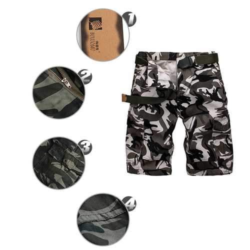 Hunting Summer Mens Cotton Multi Pockets Solid Breathable Loose Casual Shorts