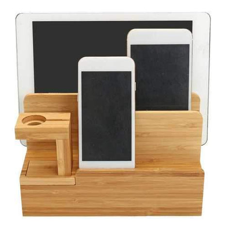 Bamboo Charging Dock Stand Holder Organizer For Apple Watch Smart Phone Tablet