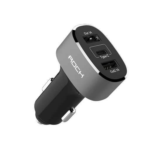 ROCK Type C Car Charger 5A Dual USB Type-C Charger Adapter For iPhone X 8/8plus Samsung  S8 Oneplus