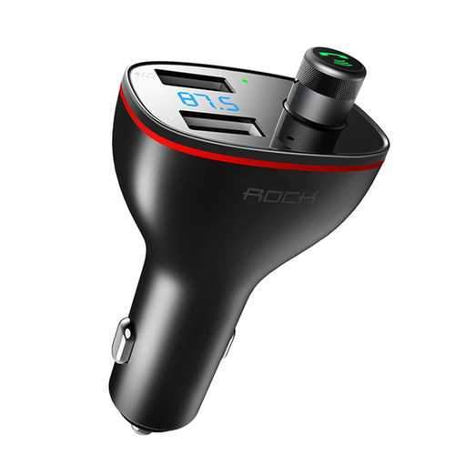 ROCK B300 3.4A bluetooth 4.2 Handsfree Calling FM Transmitter Digital Monitor Dual USB Car Charger