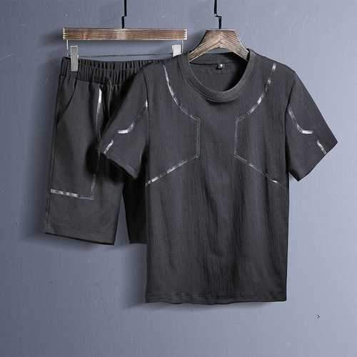 Men Sports Two Pieces Fitness Leisure Soft Slim Fit Quick-drying Short T-shirt Pants Hiking Suit