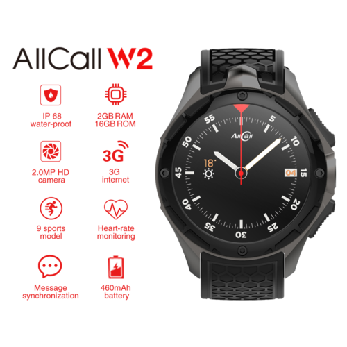 AllCall W2 Android 3G Smart Watch (Black)