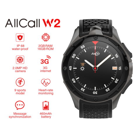 AllCall W2 Android 3G Smart Watch (Black)