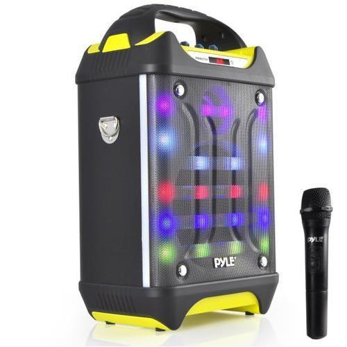 Portable Bluetooth Karaoke Speaker System, Flashing DJ Lights, Built-in Rechargeable Battery, Wireless Microphone, Recording Ability, MP3/USB/SD/FM Radio