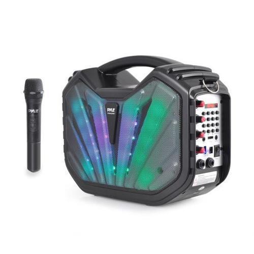 Portable Bluetooth Karaoke Speaker System, Flashing DJ Lights, Built-in Rechargeable Battery, Wireless Microphone, Recording Ability, MP3/USB/SD/FM Radio