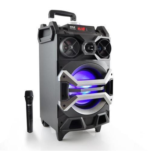 Portable Bluetooth Karaoke Speaker System, PA Loudspeaker with Flashing DJ Lights, Built-in Rechargeable Battery, Wireless Microphone, Mic Talk-Over & Recording Ability, MP3/USB/SD/FM Radio, 500 Watt