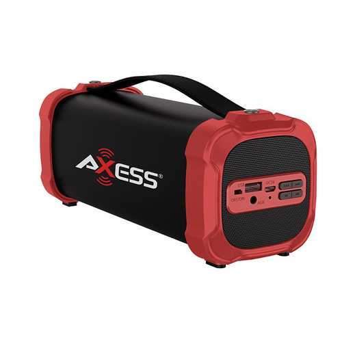 AXESS Indoor/Outdoor Bluetooth Media Speaker 3.5mm Line-In Jack Rechargeable Battery Subwoofer Red